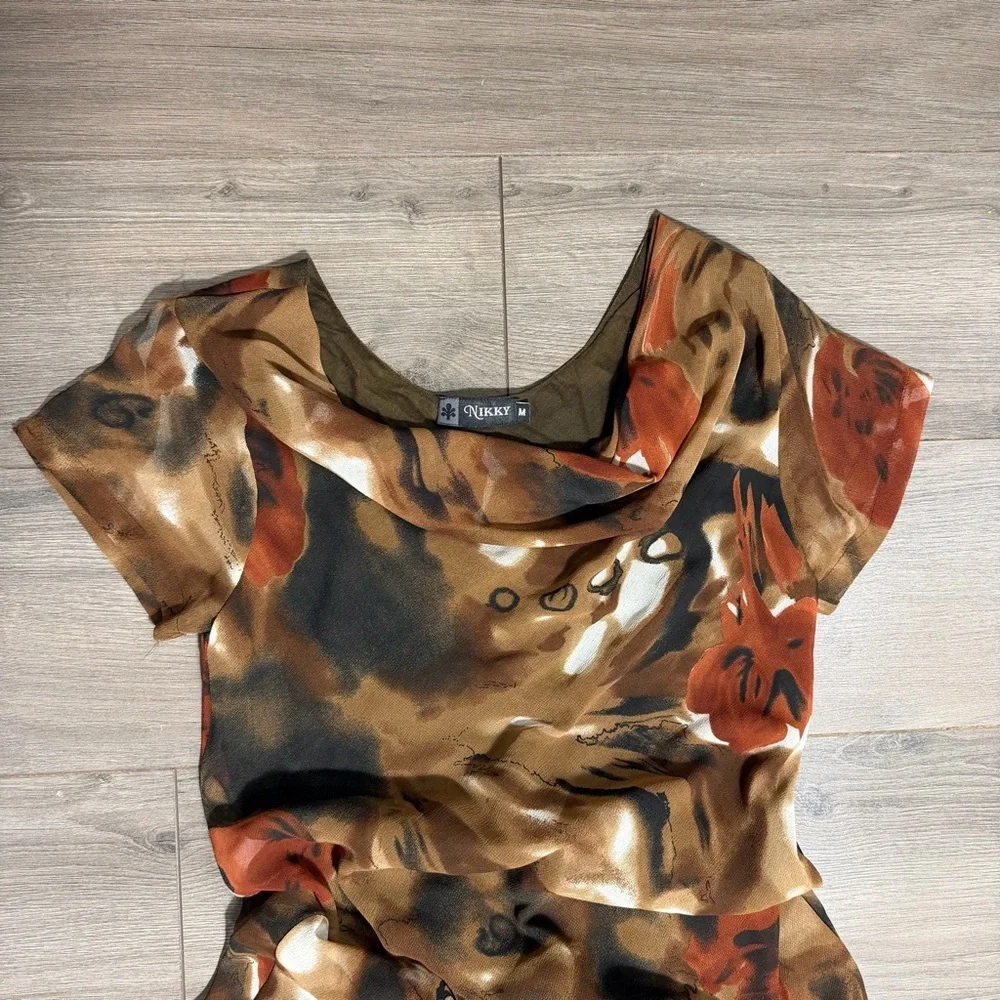 Vintage Y2K  Brown and Orange Women's maxi Dress - Picture 2 of 4